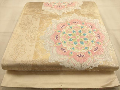 平和屋着物◎西陣 六通柄袋帯 唐織 正倉院花文 金糸 正絹 逸品 AABA7247dt