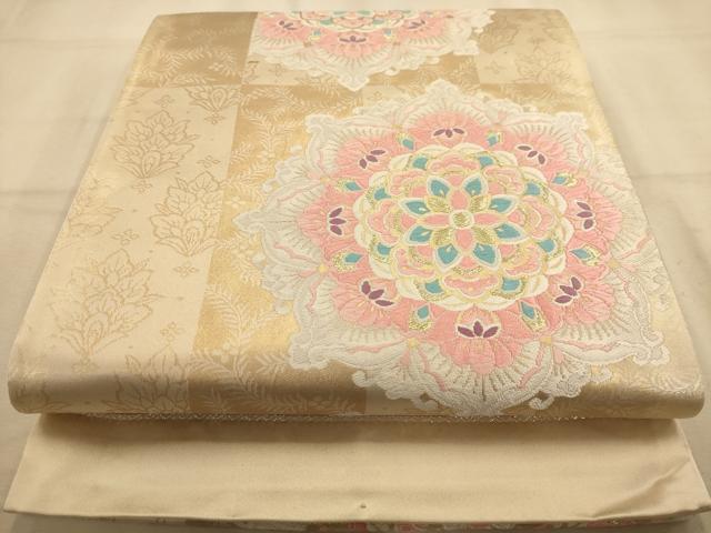 平和屋着物◎西陣 六通柄袋帯 唐織 正倉院花文 金糸 正絹 逸品 AABA7247dt
