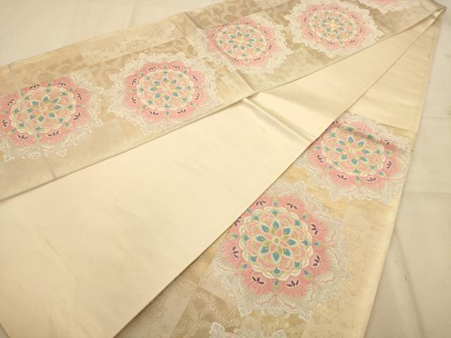 平和屋着物◎西陣 六通柄袋帯 唐織 正倉院花文 金糸 正絹 逸品 AABA7247dt