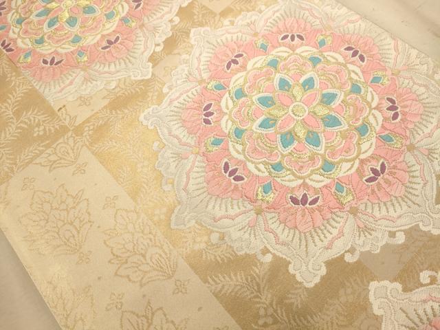 平和屋着物◎西陣 六通柄袋帯 唐織 正倉院花文 金糸 正絹 逸品 AABA7247dt