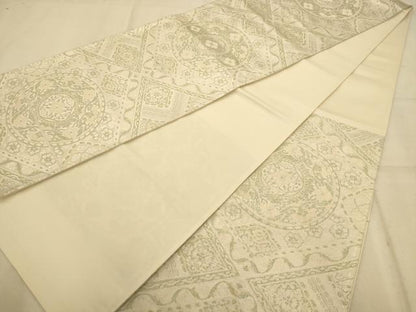 平和屋着物◎六通柄袋帯　天井花文　銀糸　正絹　逸品　AABA7302dt