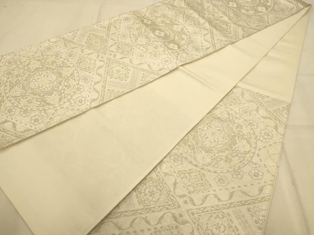 平和屋着物◎六通柄袋帯　天井花文　銀糸　正絹　逸品　AABA7302dt