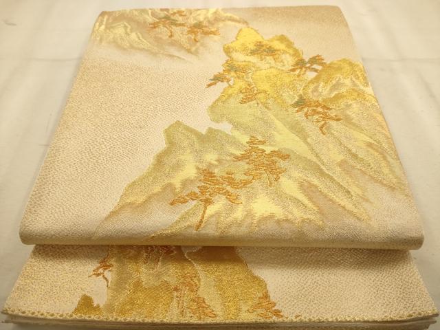 平和屋着物◎六通柄袋帯 風景文 金糸 正絹 逸品 AABA7305dt