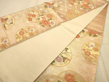 平和屋着物◎六通柄袋帯 唐織 花丸文 金糸 正絹 逸品 AABA7314dt