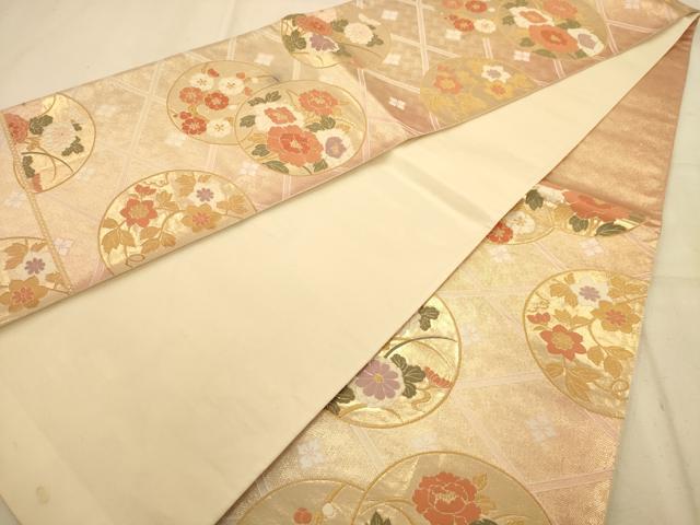 平和屋着物◎六通柄袋帯 唐織 花丸文 金糸 正絹 逸品 AABA7314dt