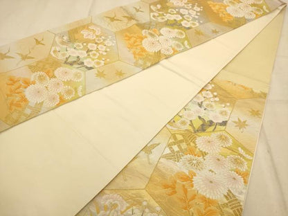 平和屋着物◎六通柄袋帯 唐織 花鳥文 金糸 正絹 逸品 AABA7339dt