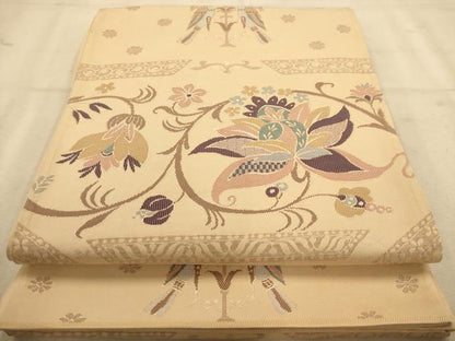 平和屋着物◎六通柄袋帯 更紗花鳥文 正絹 逸品 AABA7354dt