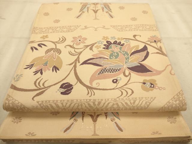 平和屋着物◎六通柄袋帯 更紗花鳥文 正絹 逸品 AABA7354dt