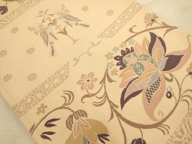 平和屋着物◎六通柄袋帯 更紗花鳥文 正絹 逸品 AABA7354dt
