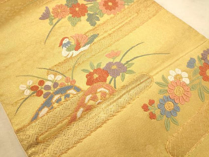 平和屋着物◎六通柄袋帯 唐織 花鳥文 金糸 正絹 逸品 AABA7356dt