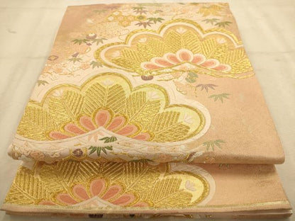 平和屋着物◎六通柄袋帯 唐織 宝尽くし文 松竹梅 金糸 正絹 逸品 AABA7360dt