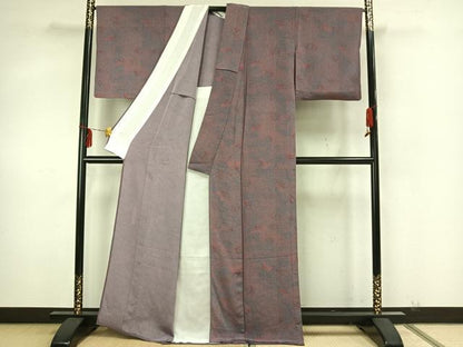 平和屋着物▽人間国宝・南部芳松の息子 伝統工芸伝承者彫刻・南部幸雄　型染　小紋　単衣　花蝶文　鬼しぼ縮緬　正絹　逸品　AABA7401fy