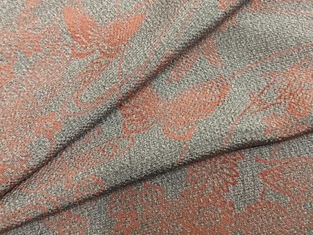 平和屋着物▽人間国宝・南部芳松の息子 伝統工芸伝承者彫刻・南部幸雄　型染　小紋　単衣　花蝶文　鬼しぼ縮緬　正絹　逸品　AABA7401fy