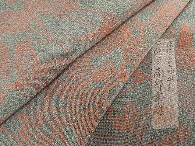 平和屋着物▽人間国宝・南部芳松の息子 伝統工芸伝承者彫刻・南部幸雄　型染　小紋　単衣　花蝶文　鬼しぼ縮緬　正絹　逸品　AABA7401fy