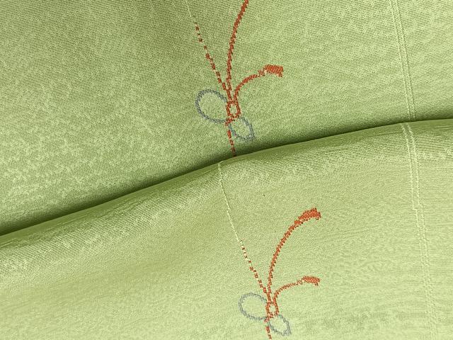 平和屋着物▽上質な小紋　単衣　総刺繍　寿光織　瓢箪　反端付き　正絹　逸品　AABA7404fy