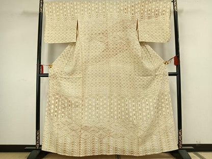 平和屋着物▽訪問着 単衣 菱文 麻の葉文様 正絹 逸品 AABA7405fy