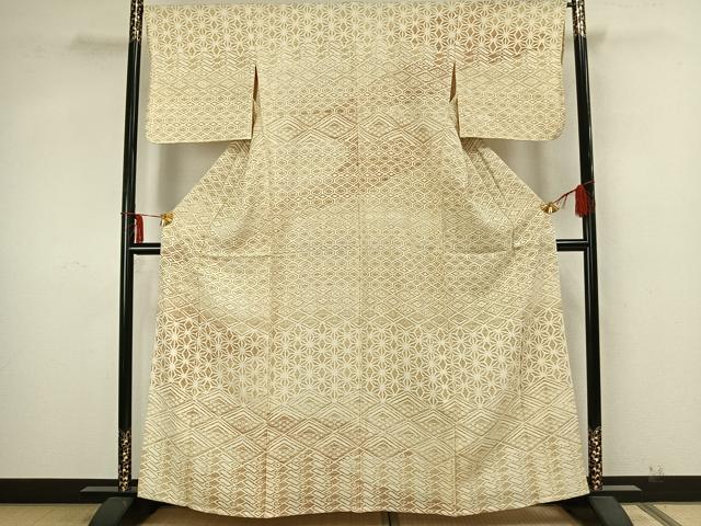 平和屋着物▽訪問着 単衣 菱文 麻の葉文様 正絹 逸品 AABA7405fy