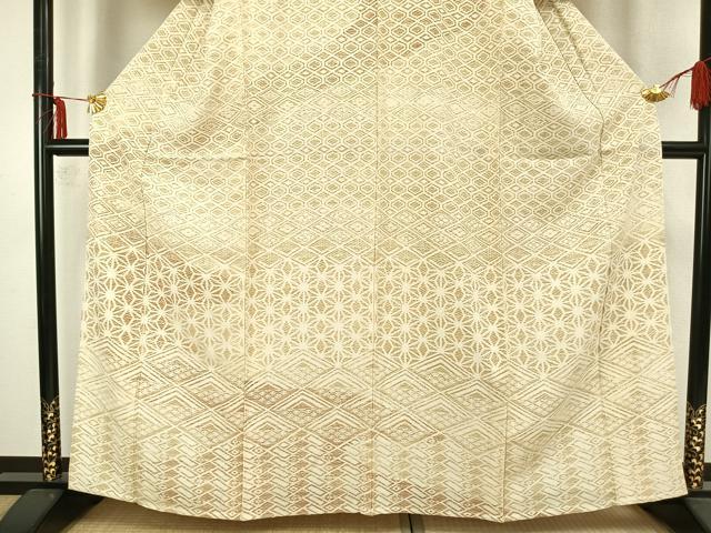平和屋着物▽訪問着 単衣 菱文 麻の葉文様 正絹 逸品 AABA7405fy
