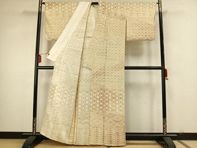 平和屋着物▽訪問着 単衣 菱文 麻の葉文様 正絹 逸品 AABA7405fy