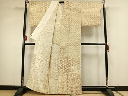 平和屋着物▽訪問着 単衣 菱文 麻の葉文様 正絹 逸品 AABA7405fy