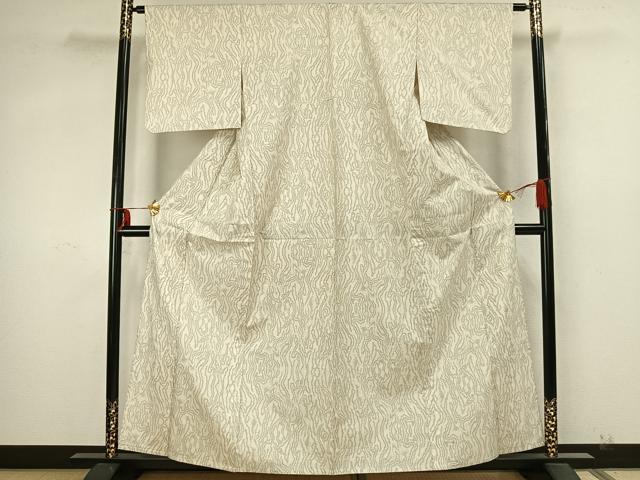 平和屋着物▽本場大島紬 白大島 単衣 7マルキ 抽象文様 正絹 逸品 AABA7406fy