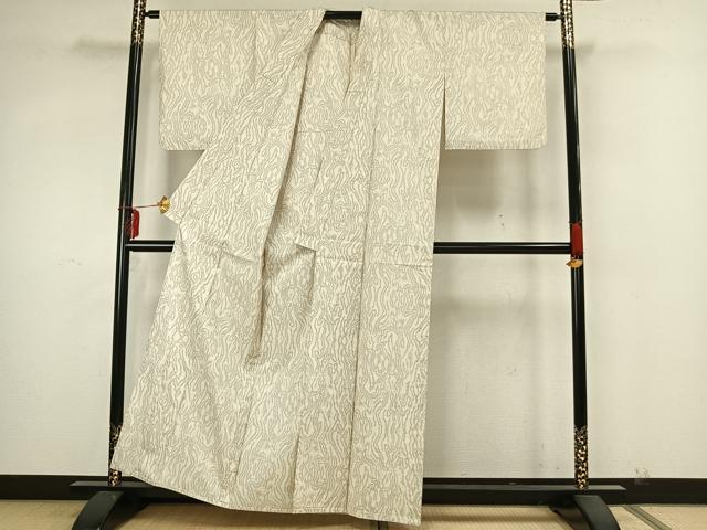 平和屋着物▽本場大島紬 白大島 単衣 7マルキ 抽象文様 正絹 逸品 AABA7406fy