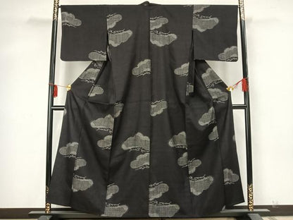 平和屋着物▽上質な紬 単衣 松文 正絹 逸品 AABA7408fy