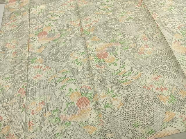 平和屋着物▽本場大島紬 白大島 単衣 色紙重ね草花文 正絹 逸品 AABA7410fy