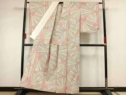 平和屋着物▽本場大島紬 単衣 扇面文 正絹 逸品 AABA7411fy