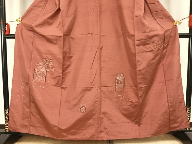 平和屋着物▽訪問着 単衣 紬地 御所車文 正絹 逸品 AABA7413fy