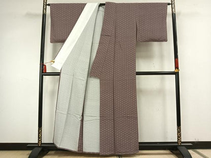 平和屋着物▽上質な小紋 単衣 麻の葉文様 正絹 逸品 未使用 AABA7415fy