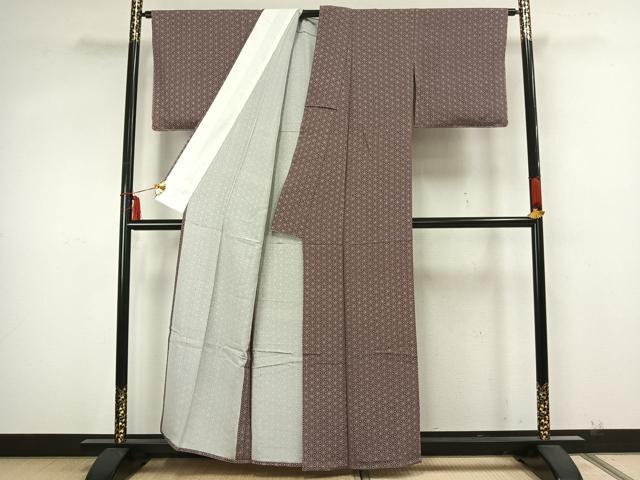 平和屋着物▽上質な小紋 単衣 麻の葉文様 正絹 逸品 未使用 AABA7415fy