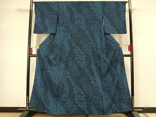 平和屋着物▽小紋 単衣 型染め 花唐草文 洗える着物 AABA7416fy