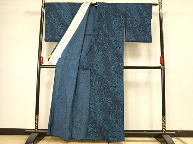 平和屋着物▽小紋 単衣 型染め 花唐草文 洗える着物 AABA7416fy