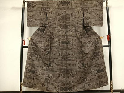 平和屋着物▽本場大島紬　単衣　7マルキ　草花文　正絹　逸品　未使用　AABA7417fy