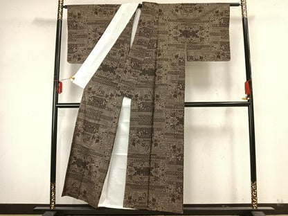 平和屋着物▽本場大島紬　単衣　7マルキ　草花文　正絹　逸品　未使用　AABA7417fy