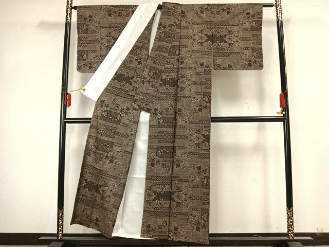 平和屋着物▽本場大島紬　単衣　7マルキ　草花文　正絹　逸品　未使用　AABA7417fy