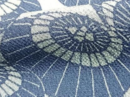 平和屋着物▽上質な小紋 単衣 藍 型染め 番傘 鬼しぼ縮緬 正絹 逸品 AABA7418fy