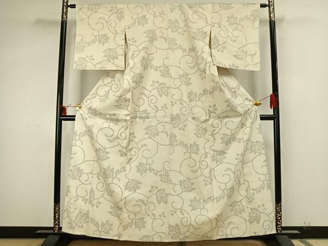 平和屋着物▽本場結城紬　重要無形文化財　単衣　100亀甲　唐草文　正絹　逸品　AABJ5791ck
