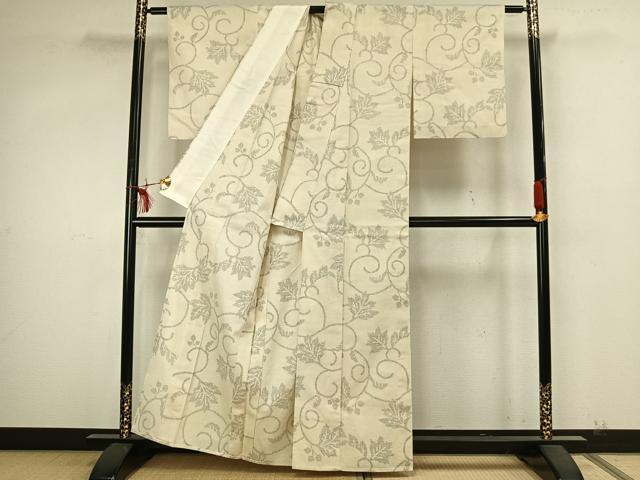 平和屋着物▽本場結城紬　重要無形文化財　単衣　100亀甲　唐草文　正絹　逸品　AABJ5791ck