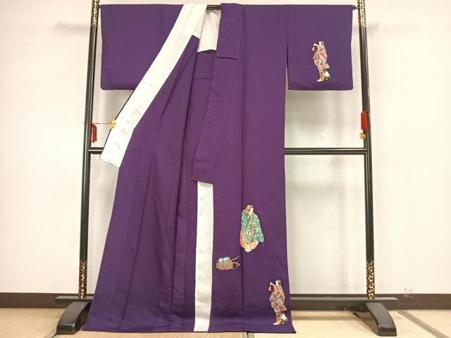 平和屋着物▽訪問着 単衣 手描き 人物扇面文 金彩 ロング丈 正絹 逸品 AABA7420fy