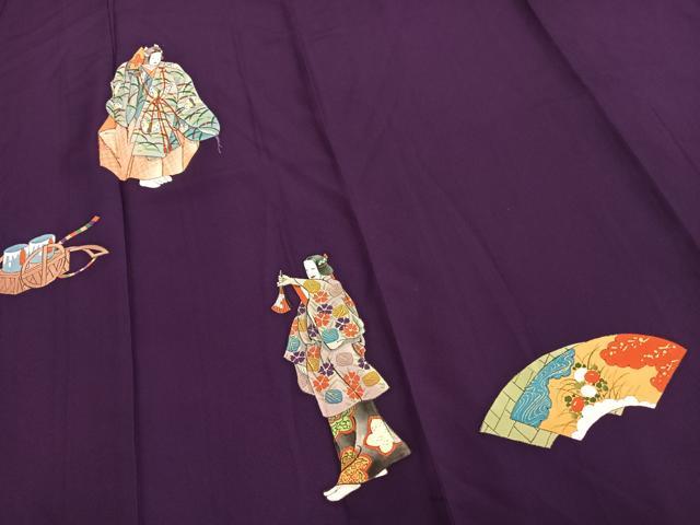 平和屋着物▽訪問着 単衣 手描き 人物扇面文 金彩 ロング丈 正絹 逸品 AABA7420fy