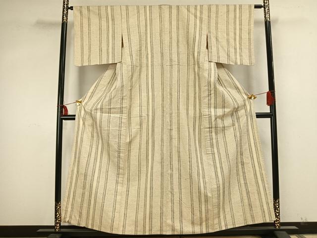 平和屋着物▽上質な紬 単衣 十字絣間道 正絹 逸品 AABA7422fy