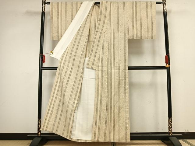 平和屋着物▽上質な紬 単衣 十字絣間道 正絹 逸品 AABA7422fy
