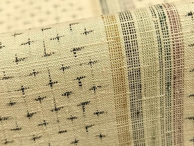 平和屋着物▽上質な紬 単衣 十字絣間道 正絹 逸品 AABA7422fy