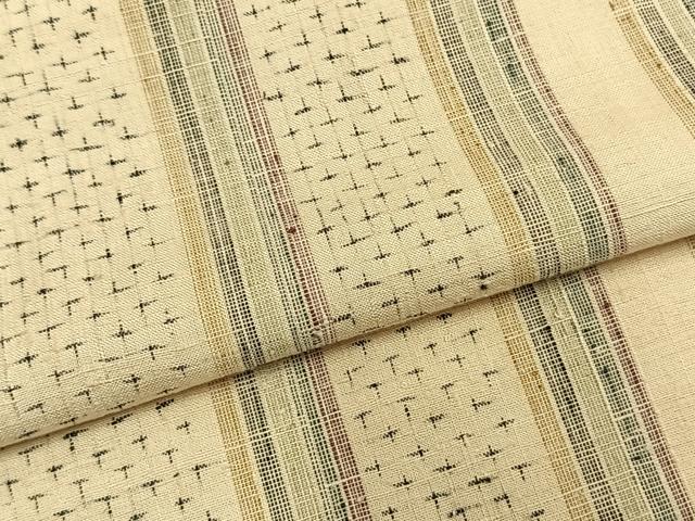 平和屋着物▽上質な紬 単衣 十字絣間道 正絹 逸品 AABA7422fy