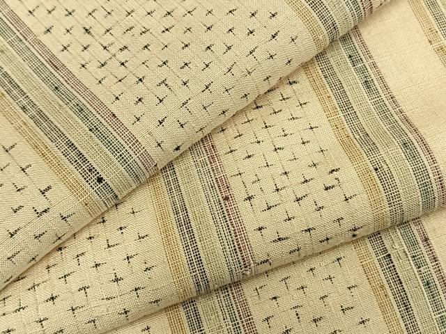 平和屋着物▽上質な紬 単衣 十字絣間道 正絹 逸品 AABA7422fy