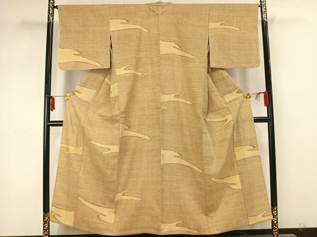 平和屋着物▽上質な紬 単衣 霞文 正絹 逸品 AABA7423fy
