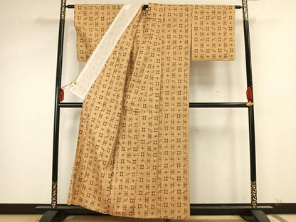 平和屋着物▽上質な紬　単衣　琉球絣　正絹　逸品　AABA7425fy