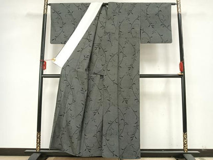 平和屋着物▽塩澤絣 単衣 唐草文 証紙付き 正絹 逸品 AABA7426fy